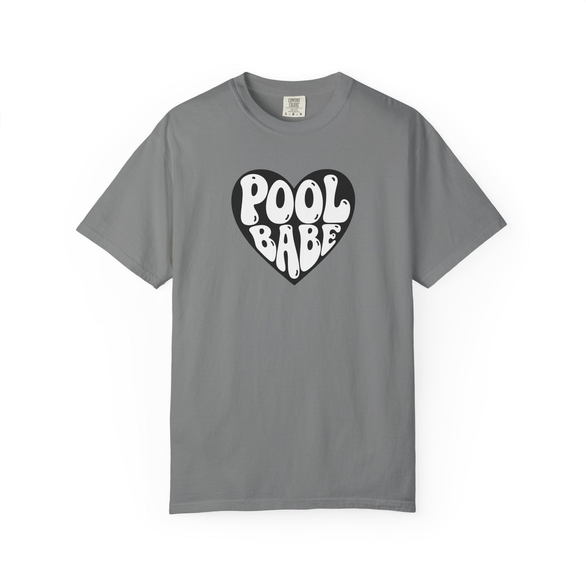 Pool Babe Heart T-Shirt — White Print on Black Heart Graphic Tee