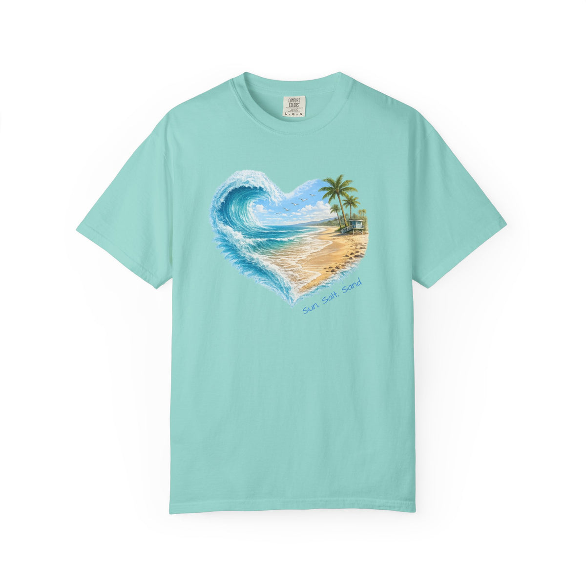 Heart Wave Beach scene T-shirt | Tropical palm shore ocean art