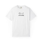 White t-shirt with text on a white background