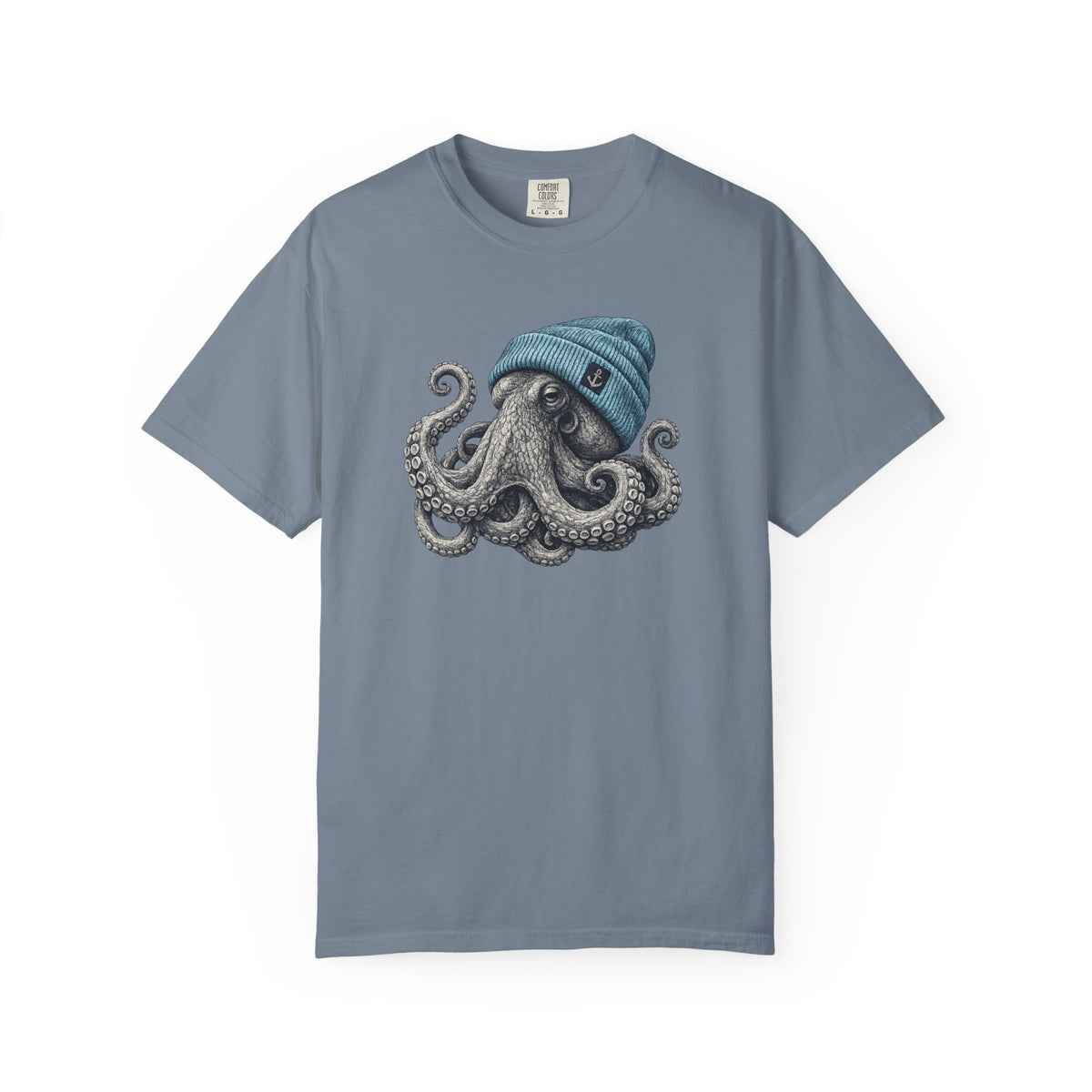 Octopus Blue Beanie T-Shirt — Ocean Life Graphic Tee