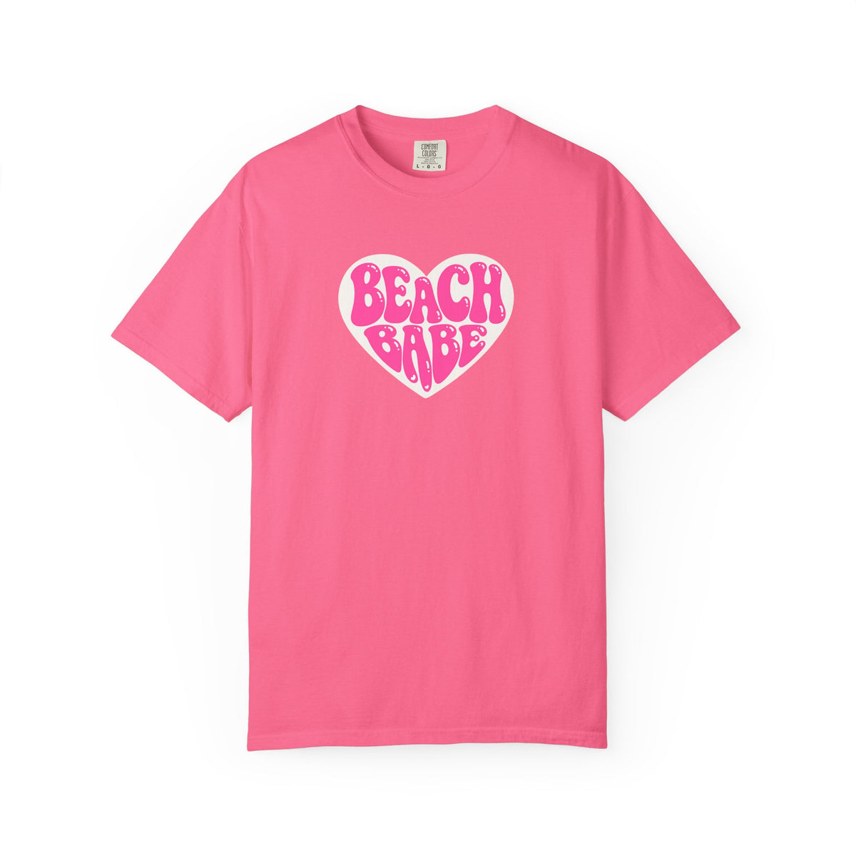 Beach Babe T-Shirt — Hot Pink on light Pink Heart  Summer Tee