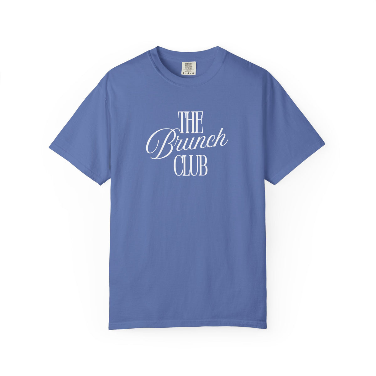 Blue t-shirt with a fish graphic wearing a crown on a white background
