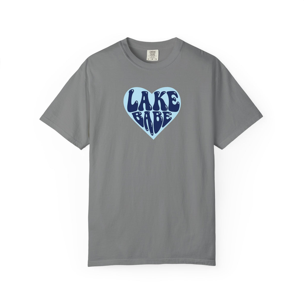 Lake Babe Heart T-Shirt —  Dark Blue on Light Blue Heart Graphic Tee