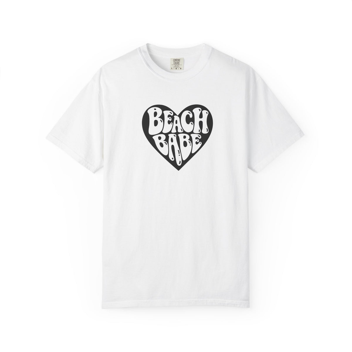Beach Babe T-Shirt — White Print on Black Heart Graphic Tee