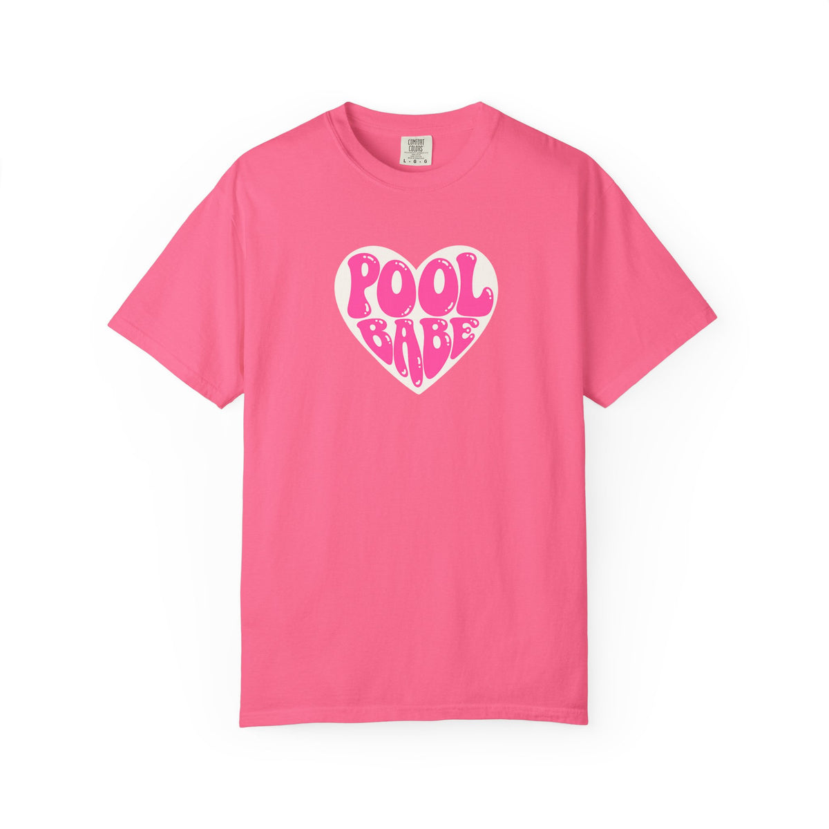 Pool Babe T‑Shirt — Hot Pink on Light Pink Heart Graphicr Tee