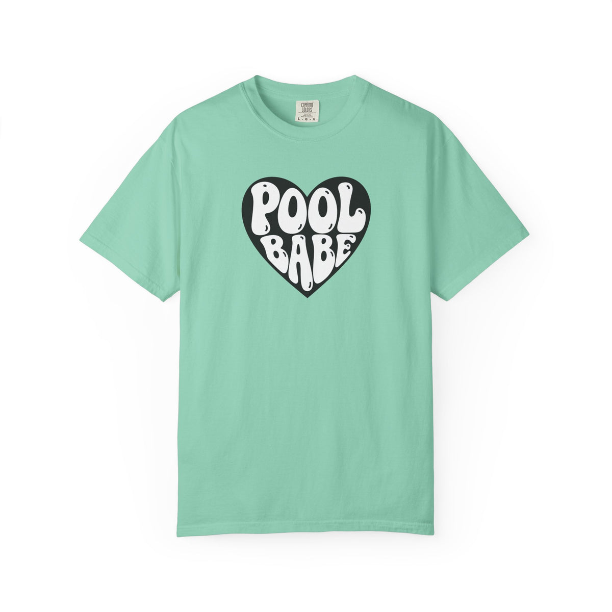 Pool Babe Heart T-Shirt — White Print on Black Heart Graphic Tee