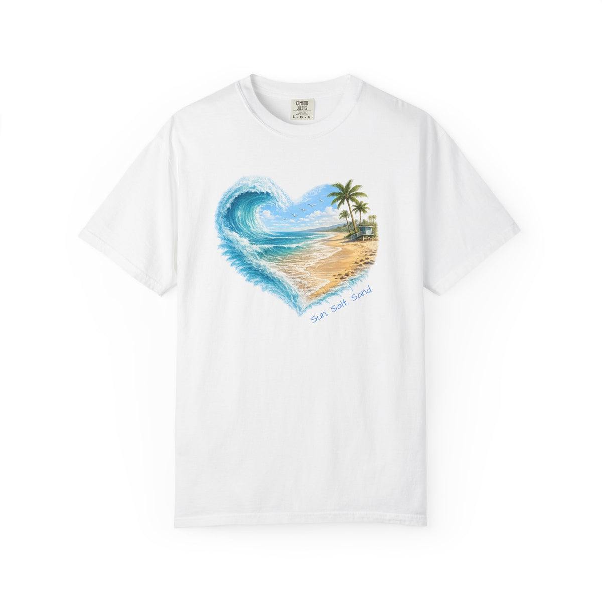 Heart Wave Beach scene T-shirt | Tropical palm shore ocean art