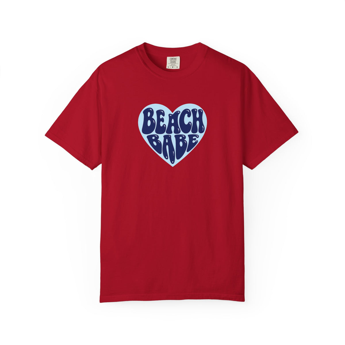 Beach Babe Heart T-Shirt- Dark Blue on Light Blue Heart Graphic Tee