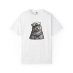 White t-shirt with a graphic of a beaver wearing a sailor hat and tie on a white background