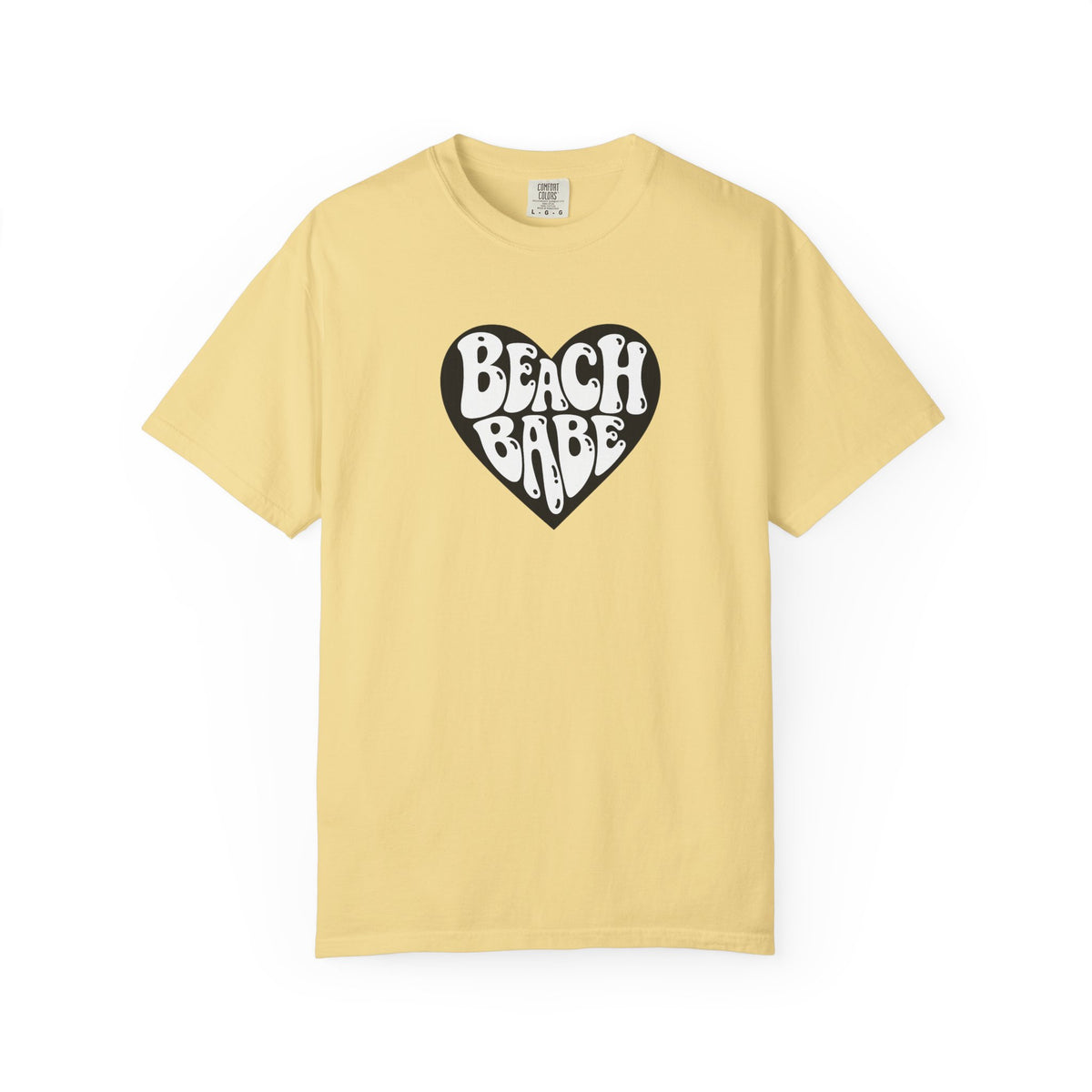 Beach Babe T-Shirt — White Print on Black Heart Graphic Tee