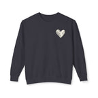 Navy blue sweatshirt with a white logo on a white background