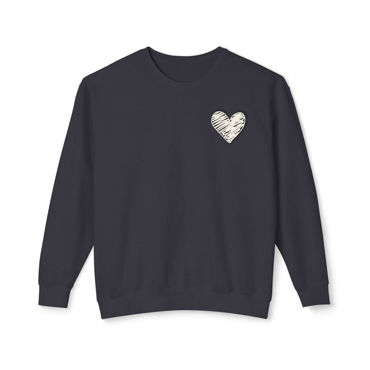 Navy blue sweatshirt with a white logo on a white background