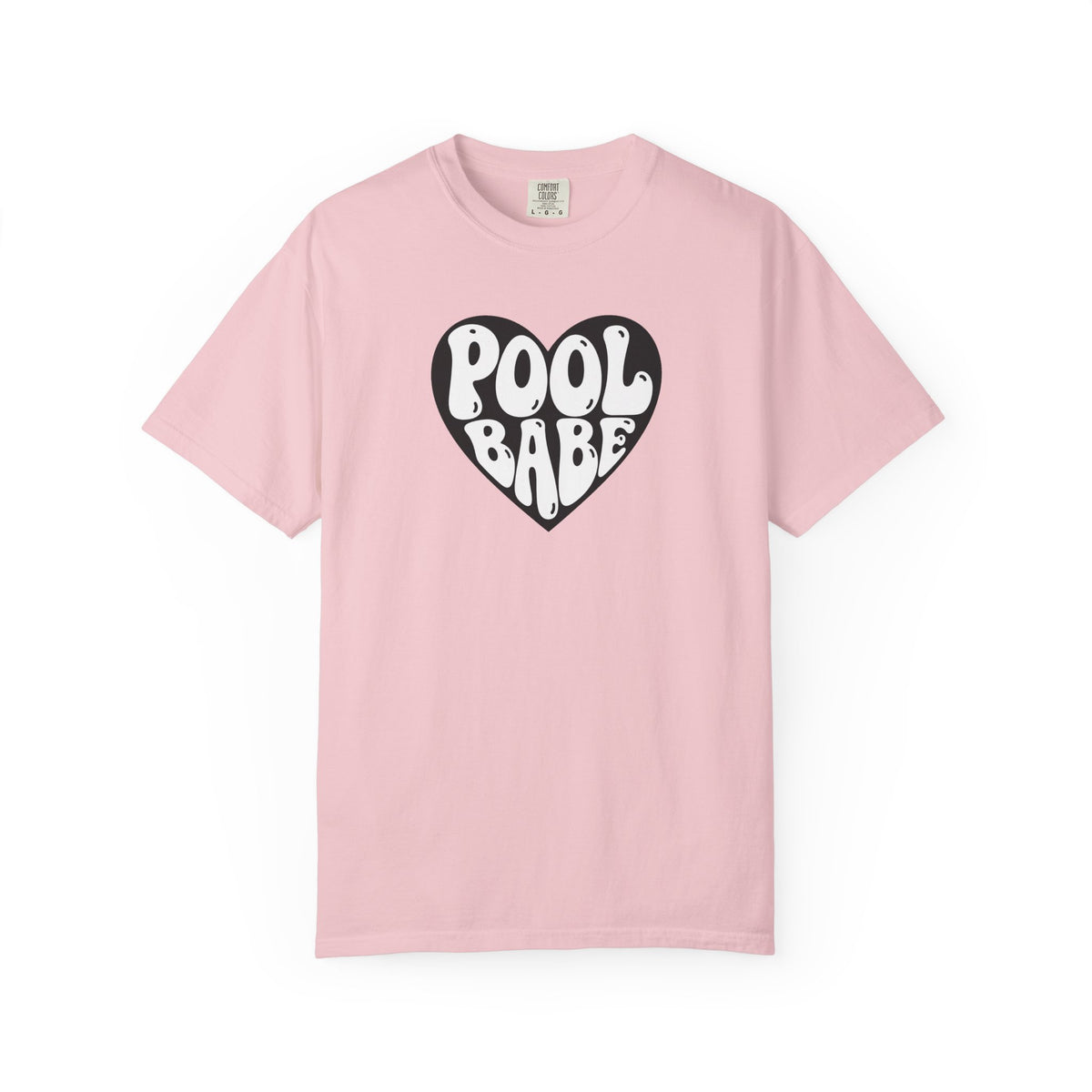 Pool Babe Heart T-Shirt — White Print on Black Heart Graphic Tee