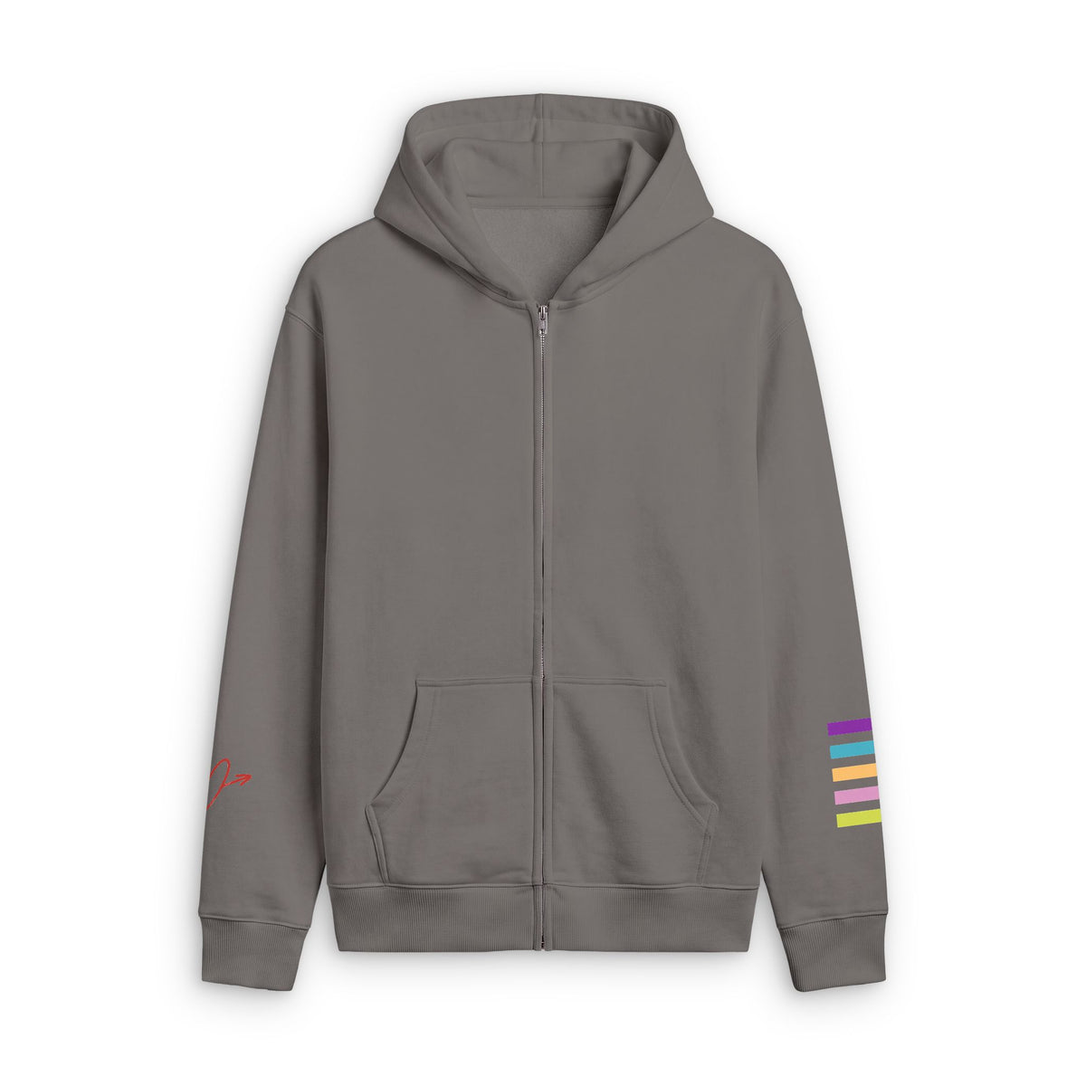 Colorful Heart Zip Hoodie — Colorful Painted Heart Back Graphic