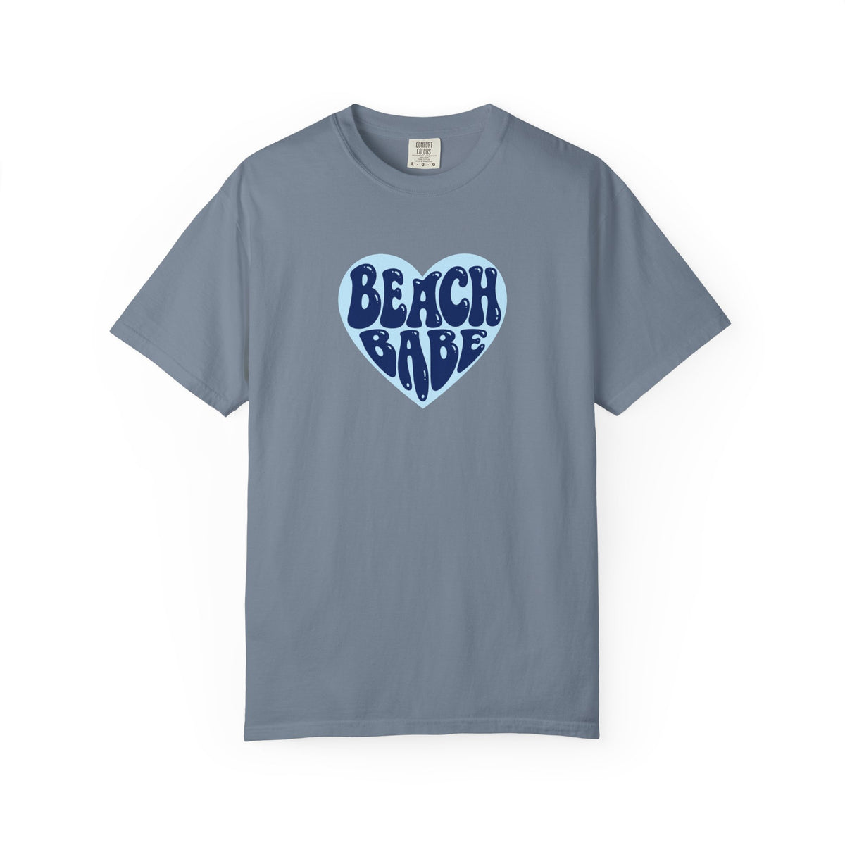 Beach Babe Heart T-Shirt- Dark Blue on Light Blue Heart Graphic Tee