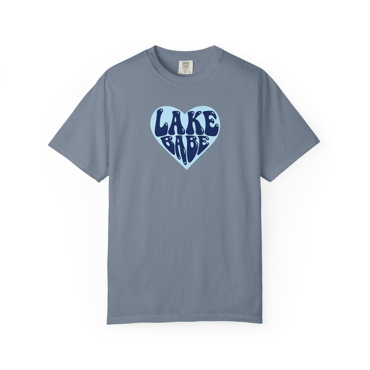 Lake Babe Heart T-Shirt —  Dark Blue on Light Blue Heart Graphic Tee