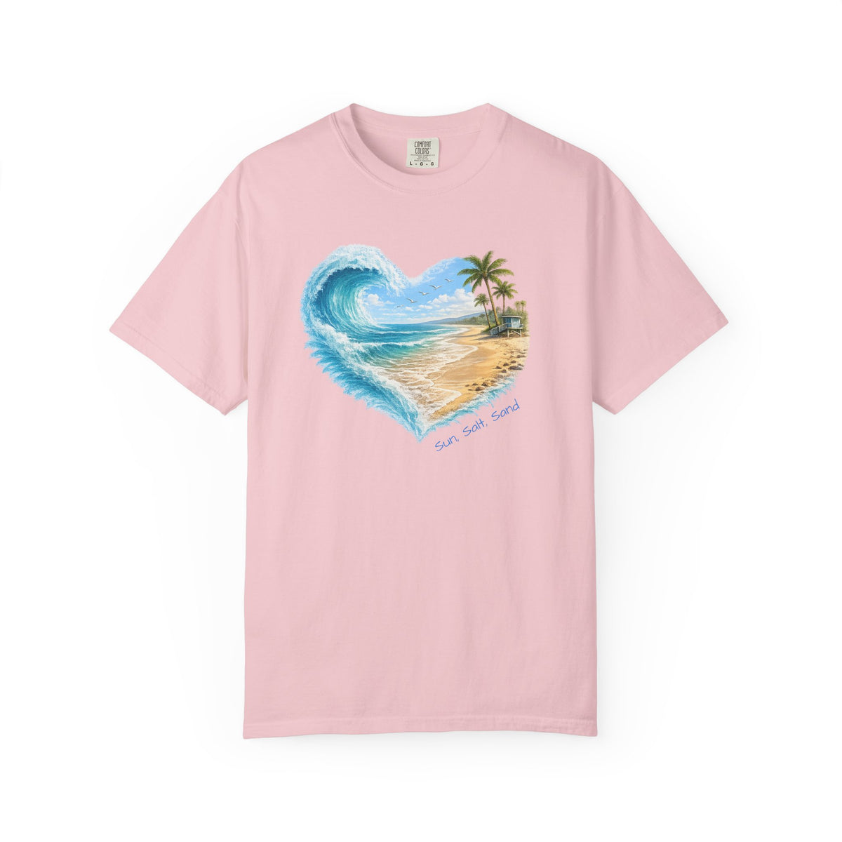 Heart Wave Beach scene T-shirt | Tropical palm shore ocean art