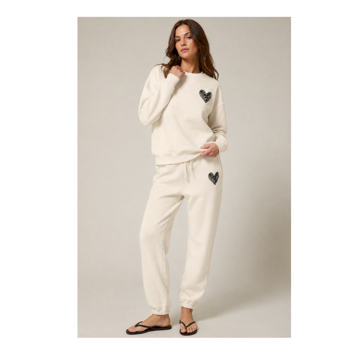 Heart Sweatpants —Black heart sketch  ivory Fleece Joggers