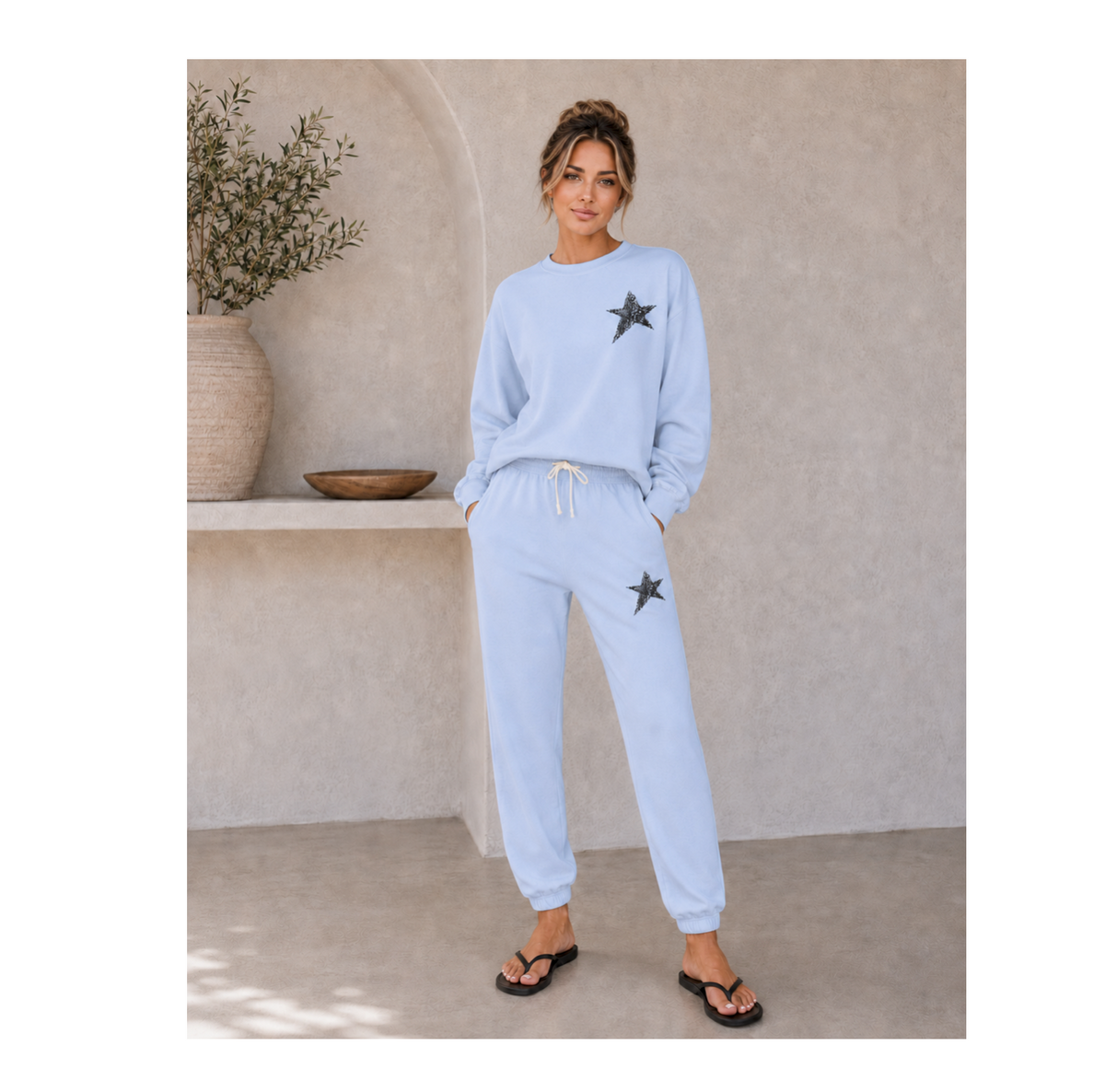 Star Accent Sweatpants —  Black  Star Fleece Joggers