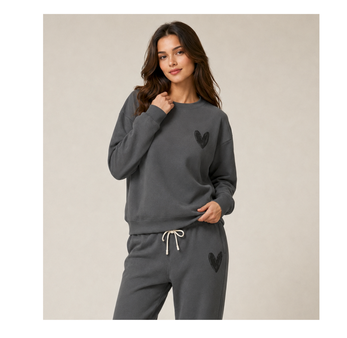 Heart Sweatshirt — Sketched Black Heart Crewneck Sweatshirt- Loungewear