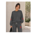Star Sweatshirt —Red Star on Sleeves Crewneck- Loungewear